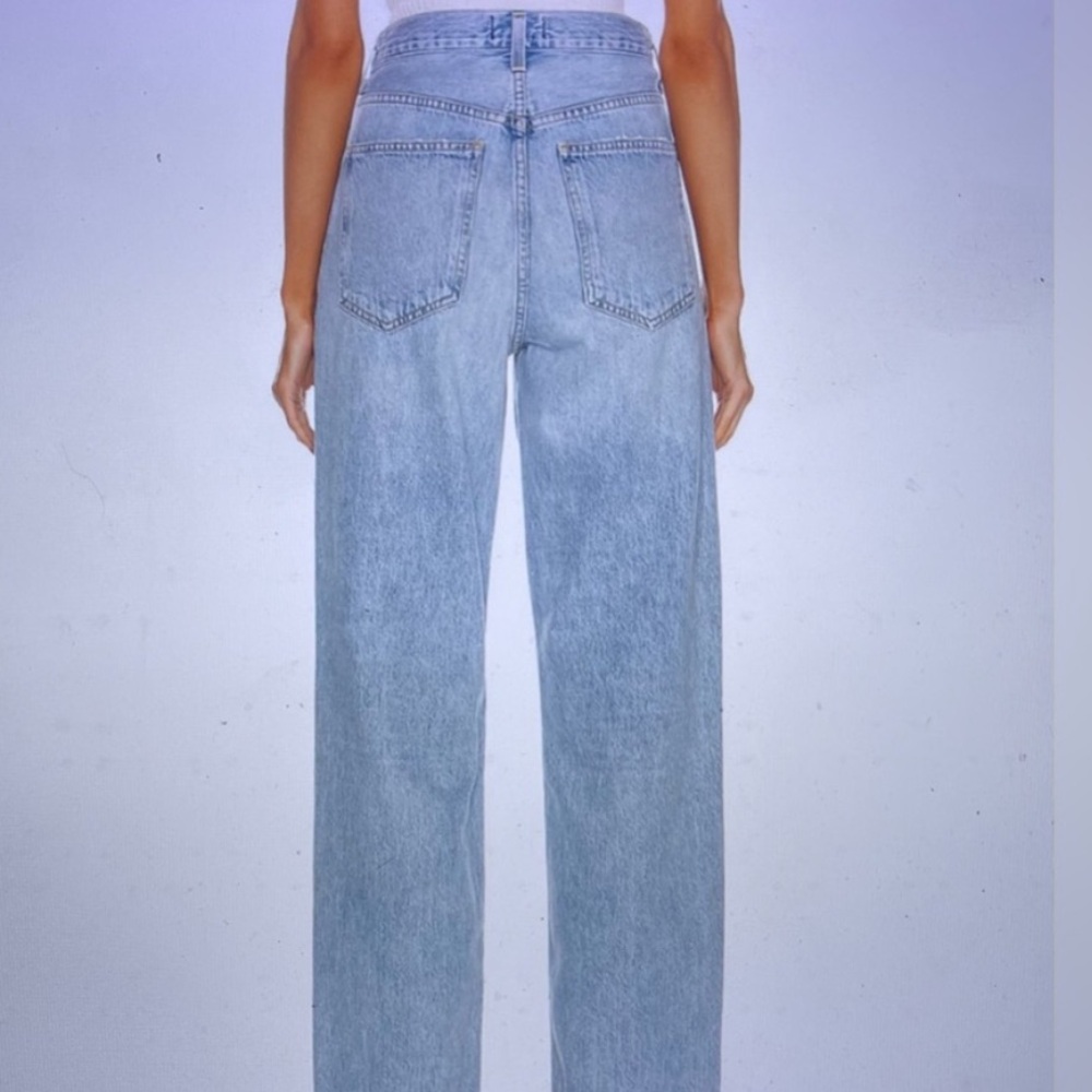 Agolde 27 upside jean asymmetrical button butterfly Classic Blue Women's Jeans - Picture 3 of 13